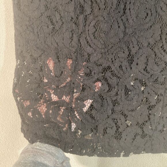 Bardot Dress 10 Black Midi Deep Plunge Lace Up Sexy Sheer Lace Cocktail Party - Picture 10 of 12